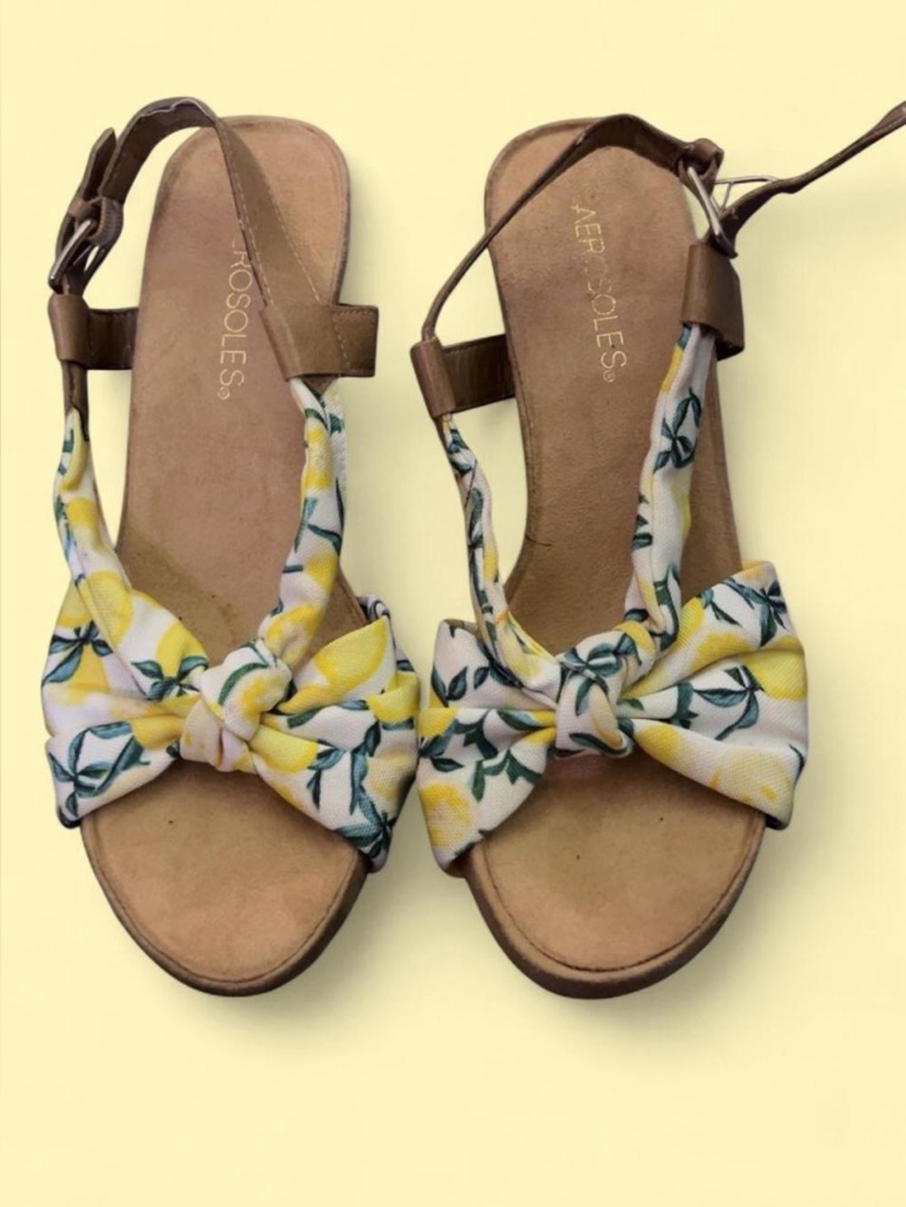 AEROSOLES Floral Knot Slingback Sandals - Yellow & Brown